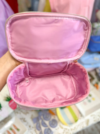 Pink Stripe Make Me Blush Large Makeup Bag