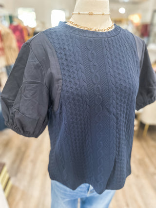 Navy Sweater Days Puff Sleeve Top