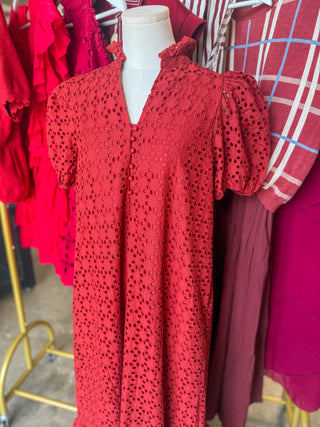 Rust Sweet Eyelet Moments Midi Dress
