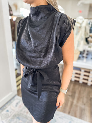 Black Find Her Dancing Mock Neck Mini Dress