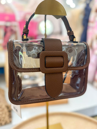 Brown Chic Flapover Clear Stadium Crossbody Bag