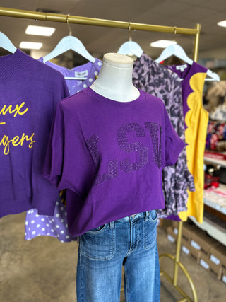 Purple LSU MVP Rhinestone Tee