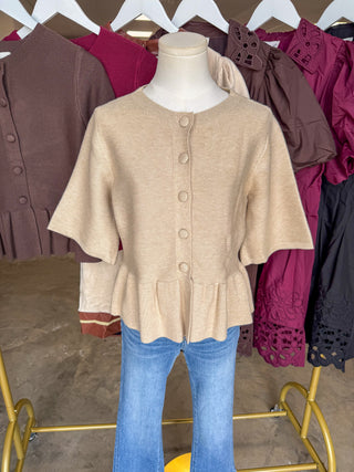 The Oatmeal Hadley Peplum Short Sleeve Cardigan