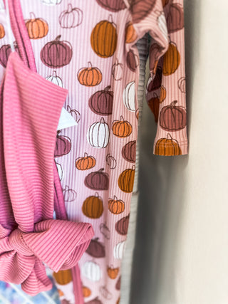Pink Pumpkin Zippie & Bow Headband Set