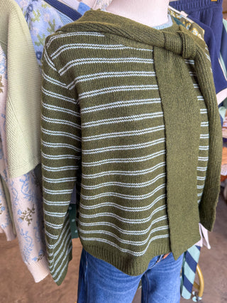 Olive Knotted In Style Striped Sweater