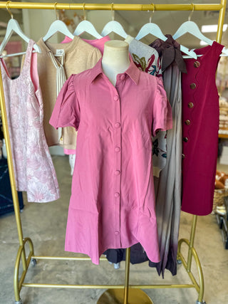 Mauve Charm Button Down Collared Mini Dress