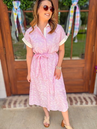 Light Pink Collared Airy As a Feather Midi Dress