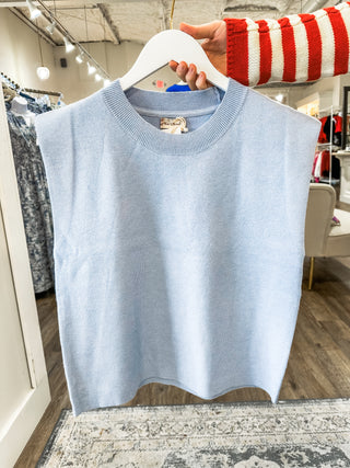 Powder Blue Luxe Crew Neck Sleeveless Sweater