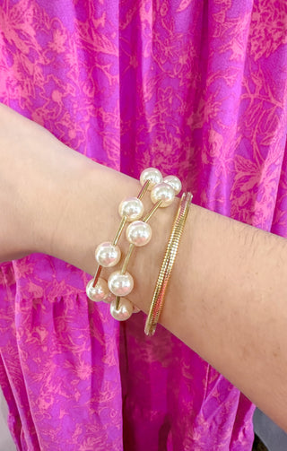 Pearl & Gold Bangle Bracelet Set