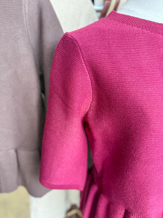 The Burgundy Hadley Peplum Short Sleeve Cardigan
