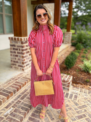 Red Graceful Lines Stripe Midi Dress