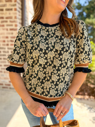 Midnight Garden Ruffle Night Top