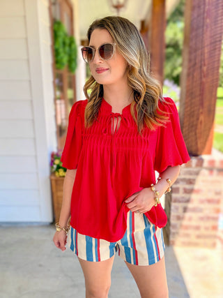 Red Pintuck Detail Everyday Top