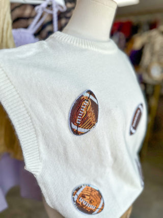 White Game Day Football Patch Sweater Top