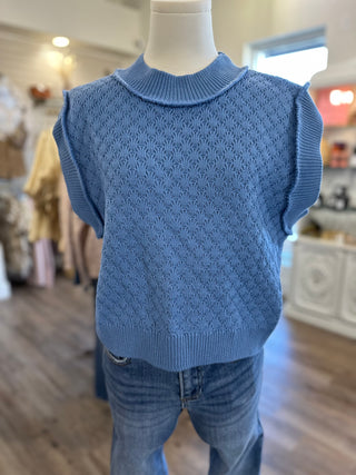 Trend of the Season Denim Blue Cable Knit Cropped Sweater Top