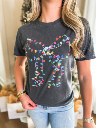Christmas Lights Bow Women's Graphic Tee Pepper