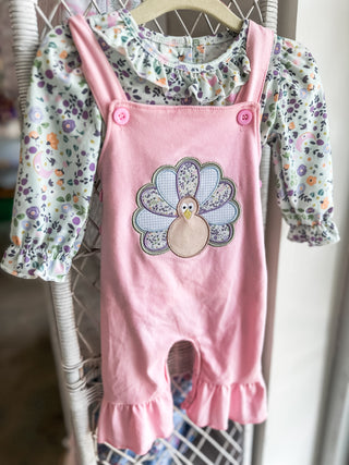 Pink Floral Turkey Applique Romper