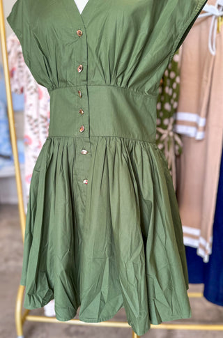 Olive Poplin Button Down Mini Dress