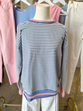 Blue & Pink Parker Striped Long Sleeve Top