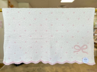 Pink Bows & Polka Dots Scallop Chenille Blanket
