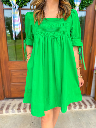 Green Dream Girl Smocked Mini Dress