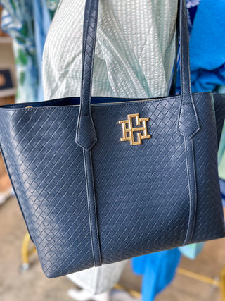 Woven Navy Heath Tote Bag | Caroline Hill