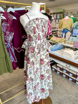 Vintage Violet Garden Pleated Midi Dress