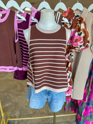 Brown Autumn Breeze Striped Knit Tank Top
