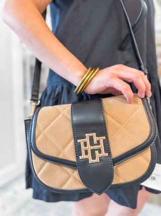 Griffin Two Toned Latte & Black Crossbody Bag