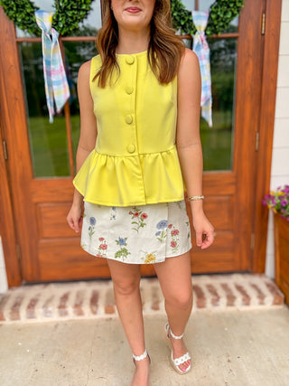 Yellow Statement Button Peplum Top