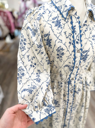 The French Blue Floral MIDI Dress