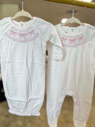 Pretty Little Bows & Polka Dots Smocked Layette Sleeper