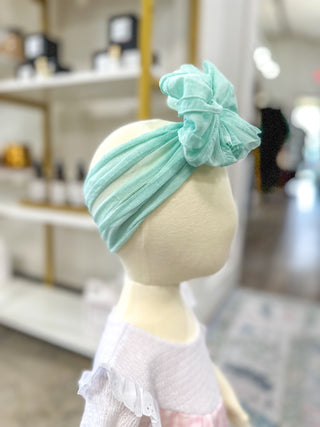 Seafoam Frilly Frou Ruffle Headband Bow