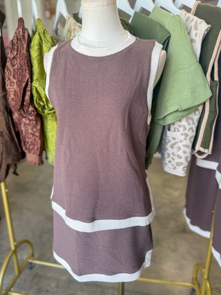 Elle Brown/Cream Cloudy Tank & Knit Skort Set