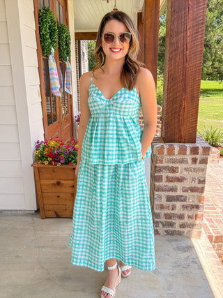 Mint Green Gingham Midi Skirt Set