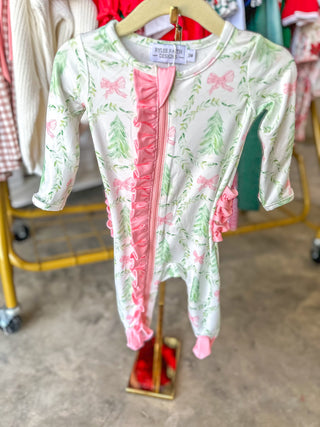 Christmas Tree Wreath Long Sleeve Zip Romper