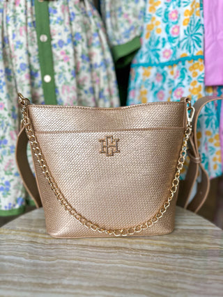 Woven Gold Brielle Bucket Bag | Caroline Hill