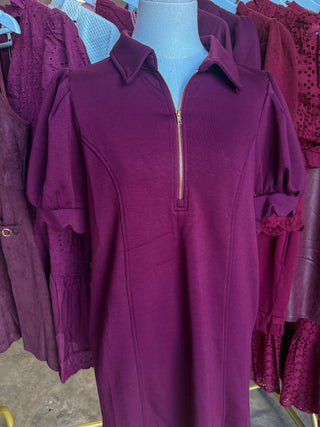 Wine Confident & Collected Half Zip Mini Dress