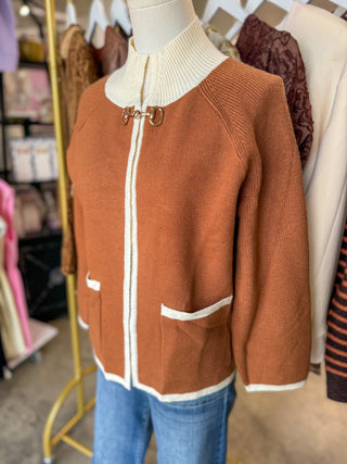 Brown Parker Knit Clasp Cardigan