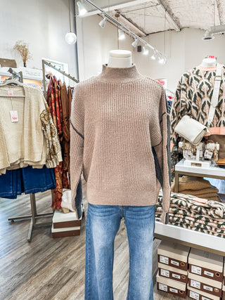 Mocha Colorblock Exposed Seam Knit Sweater