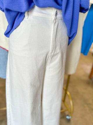 Off White Denim Simply Styled Cuffed Wide Leg Denim Jeans