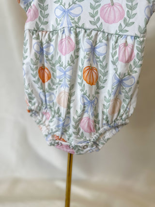 Vintage Pumpkin Patch Blue Ruffle Girl Bubble