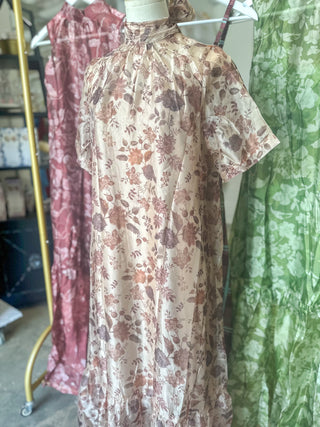Taupe Wren Floral Maxi Dress