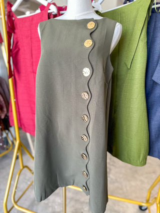 Olive Oh So Lovely Scallop Button Mini Dress