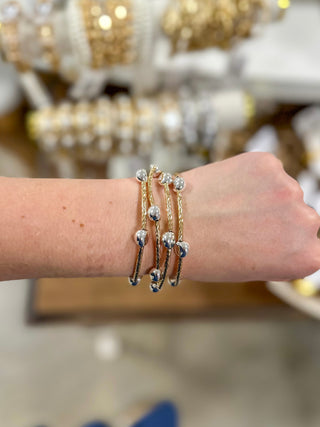 Gold Tubbing W/ Silver Nugget Accents Set of 4 Stretch Bracelets