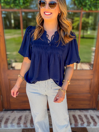 Navy Pintuck Detail Everyday Top