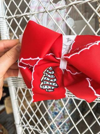Christmas Tree Cake Embroidered Headband Bow