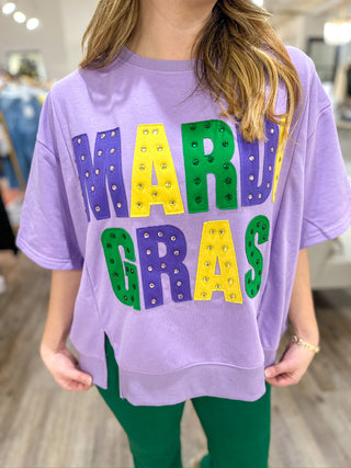 Oversized Mardi Gras Studded Bling Graphic Tee