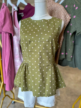 Olive Prescott Polka Dot Peplum Top
