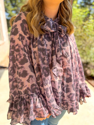 Painted in Purple Tie Neck Blouse